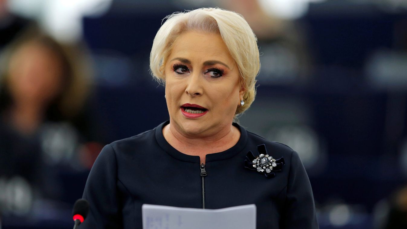 Romanian Prime Minister Dancila tdelivers a speech during a debate on the rule of law in Romania at the European Parliament in Strasbourg