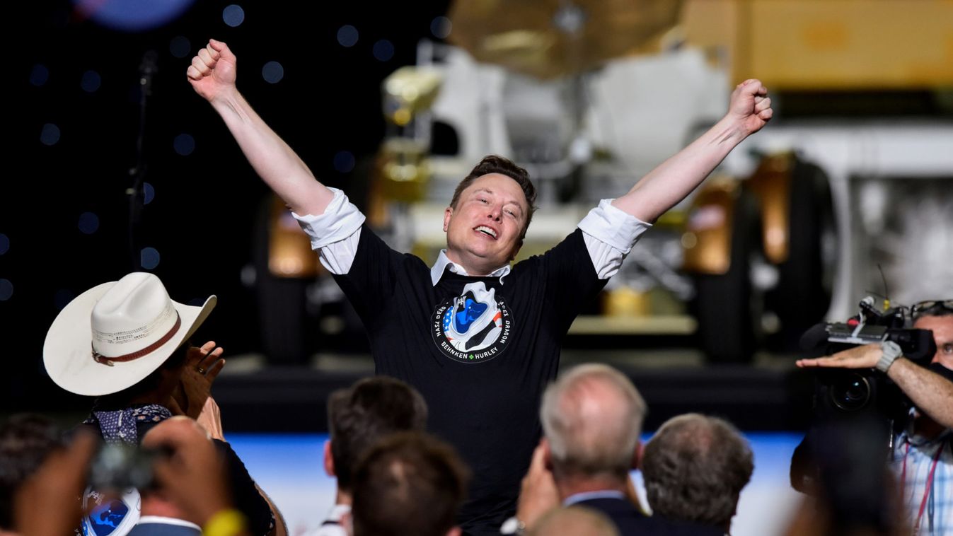 SpaceX CEO and owner Elon Musk celebrates after the launch of a SpaceX Falcon 9 rocket and Crew Dragon spacecraft on NASA's SpaceX Demo-2 mission to the International Space Station from NASA's Kennedy Space Center in Cape Canaveral