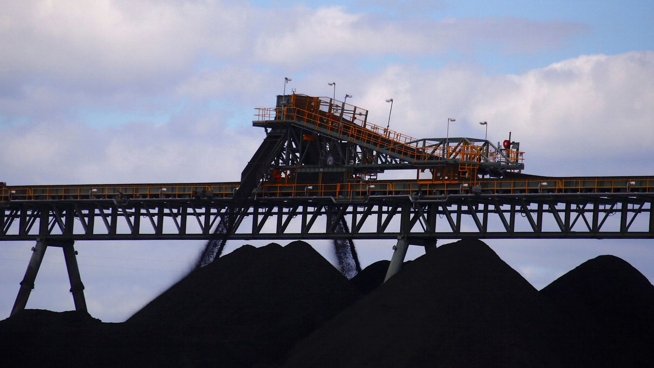 Coal is unloaded onto large piles at the Ulan Coal mines near the central New South Wales rural town of Mudgee