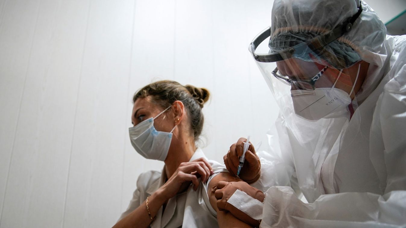 A medic of the regional hospital receives  Russia's "Sputnik-V" vaccine shot against the coronavirus disease (COVID-19) in Tver