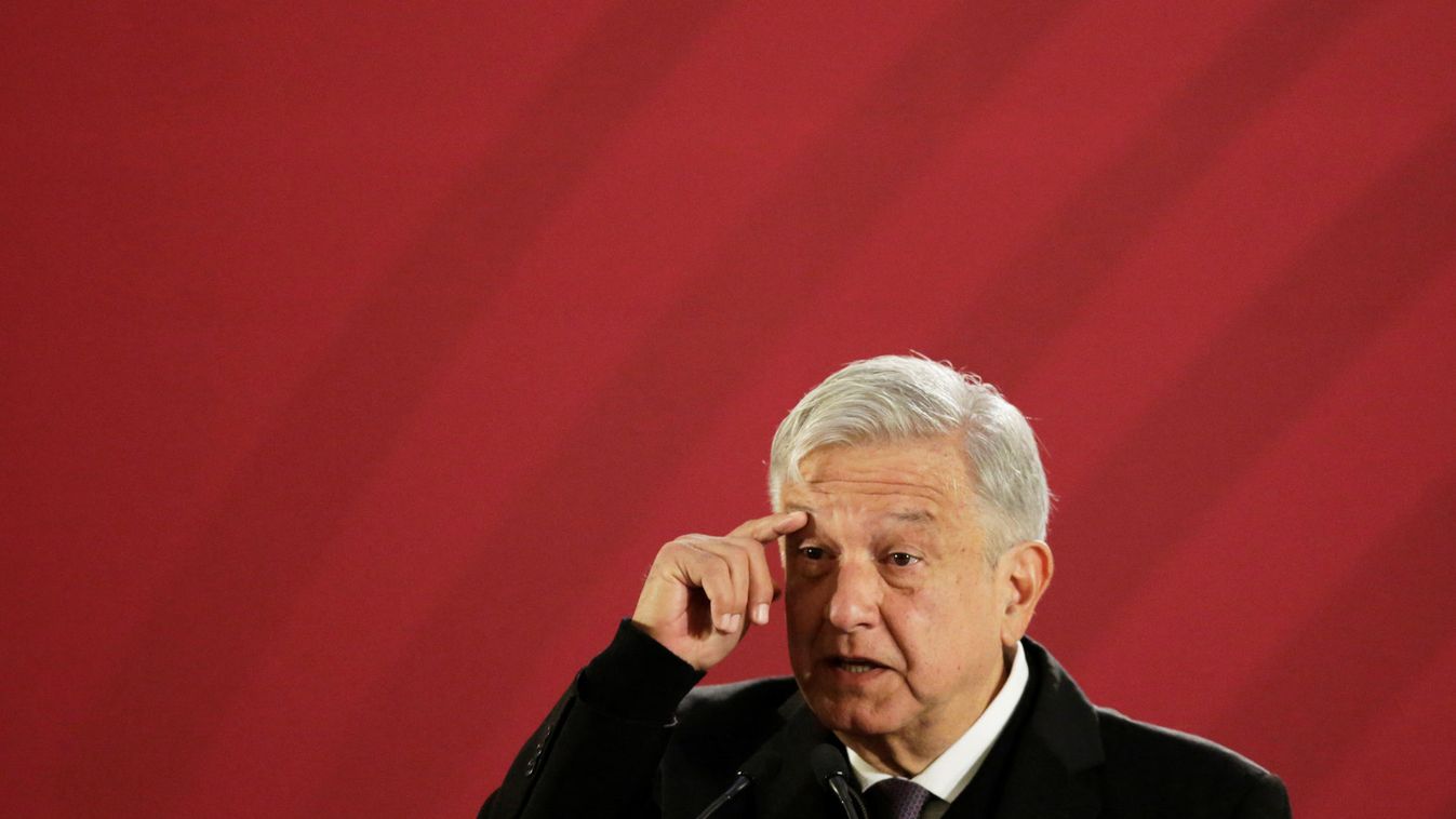 Mexico's President Andres Manuel Lopez Obrador gestures during a news conference at National Palace in Mexico City