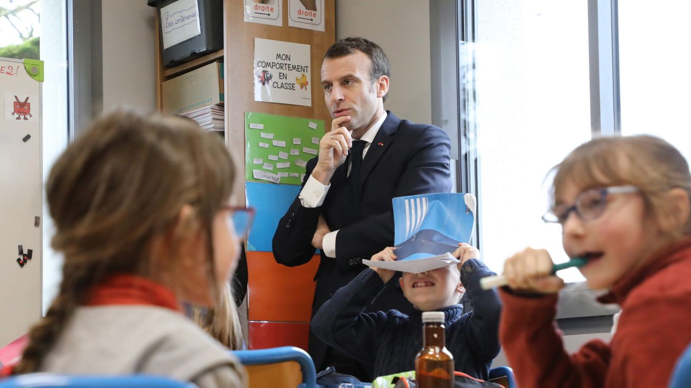 French President Macron visits the school of Saint-Sozy