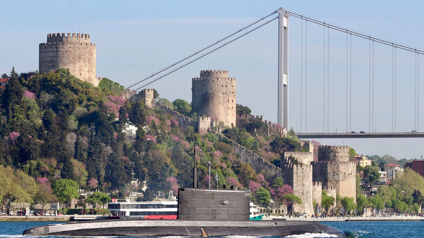 Russian Navy's improved kilo-class submarine Kolpino sails in the Bosphorus, on its way to the Black Sea, in Istanbul