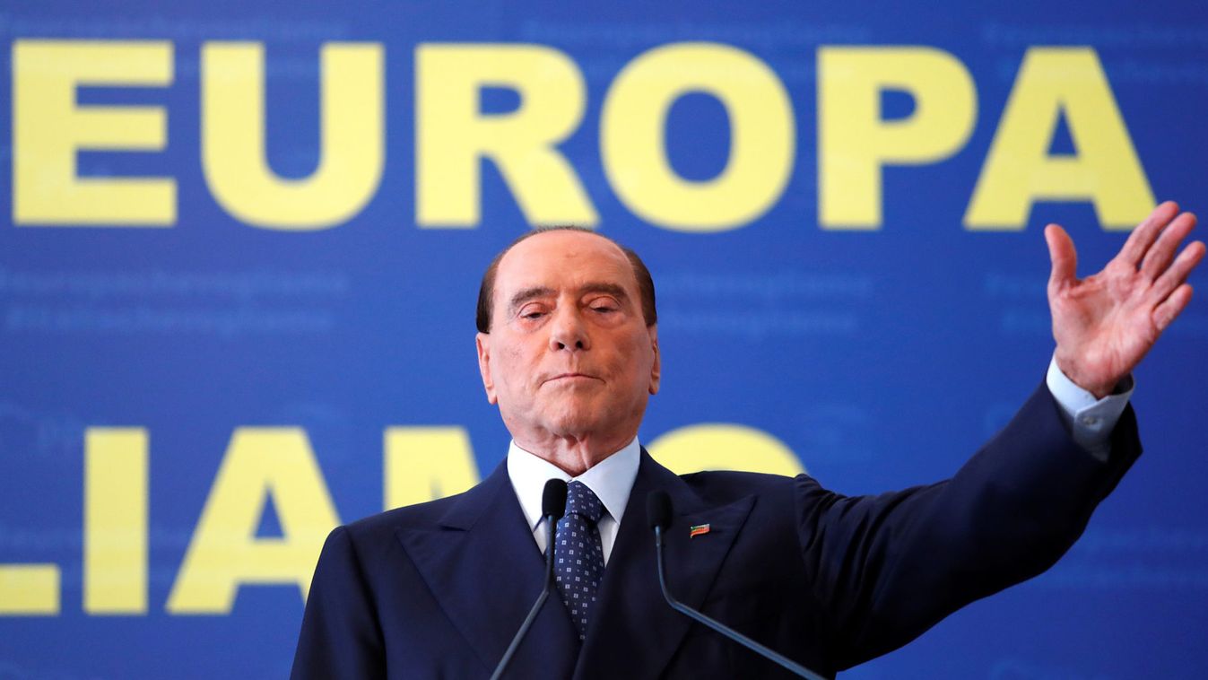 Forza Italia leader Silvio Berlusconi gestures during EPP European People's Party meeting in Fiuggi