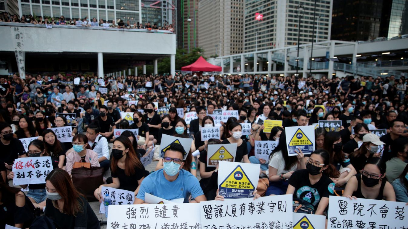 Members of Hong Kong's medical sector attend a rally to support the anti-extradition bill protest in Hong Kong