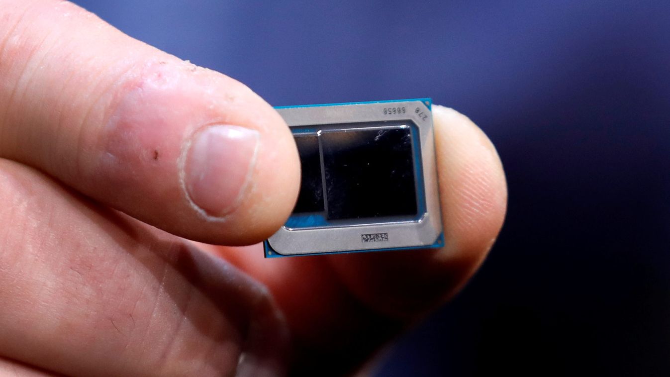 An Intel Tiger Lake chip is displayed at an Intel news conference during the 2020 CES in Las Vegas
