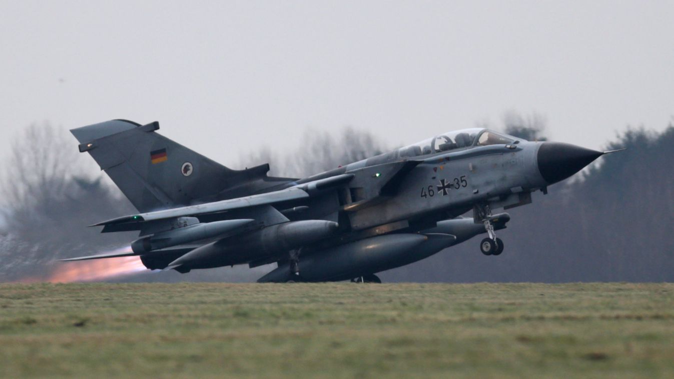 A German air force Tornado jet takes off from the German army Bundeswehr airbase in Jagel