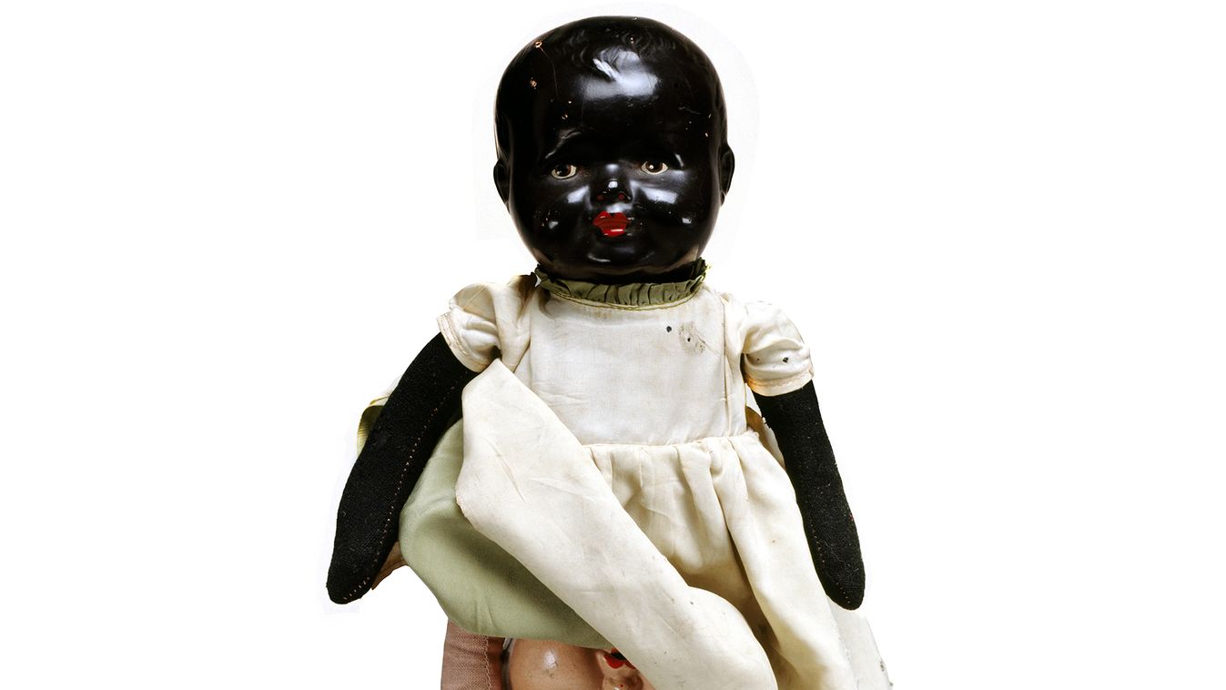 Celluloid and stuffed cloth two-headed doll