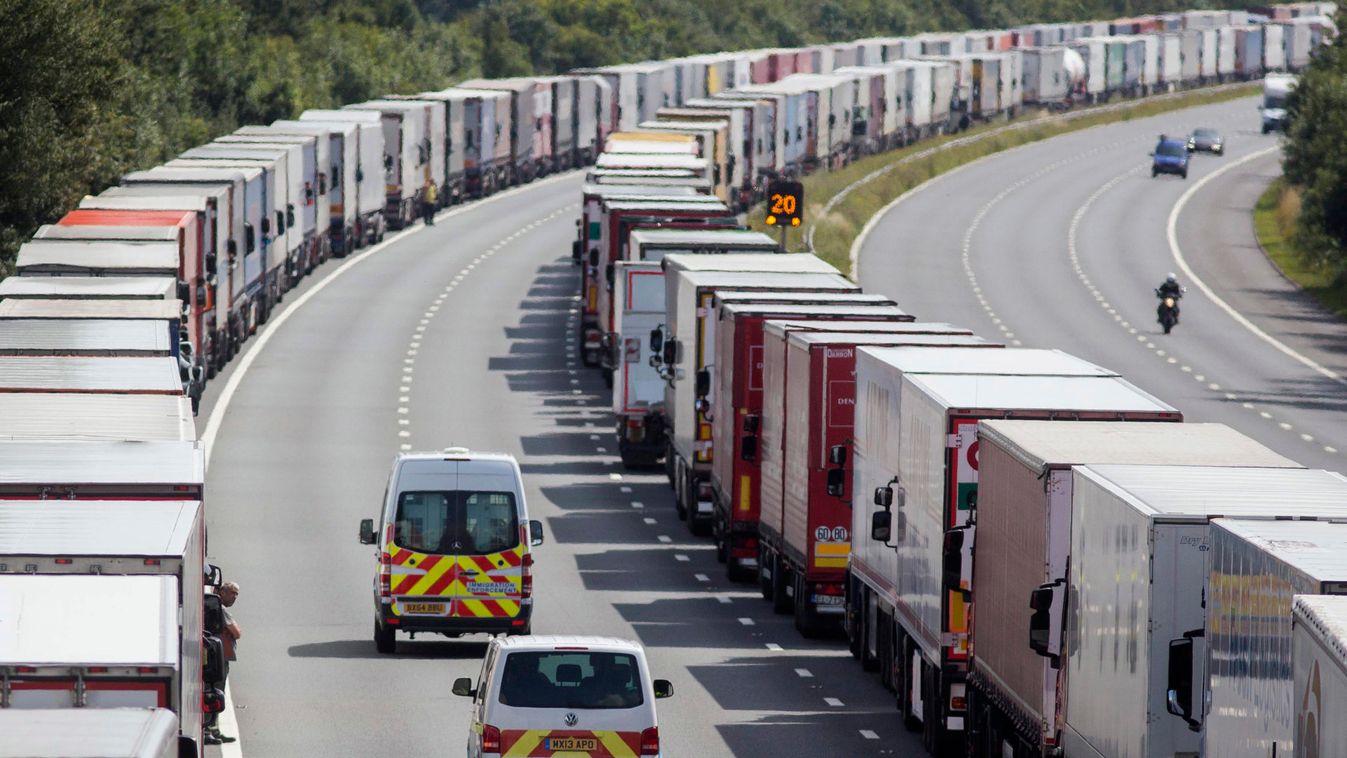 Lorries are parked on the M20 motorway as park of Operation Stack in southern England