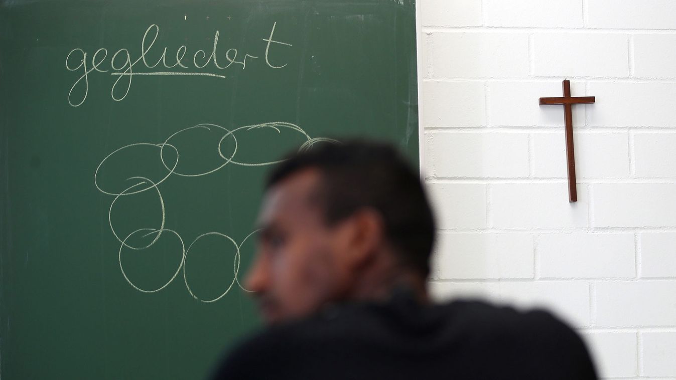 A student sits in a classroom of the Europa-Berufsschule vocational school, in Weiden