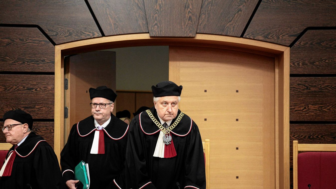 Head of Poland's Constitutional Court Rzeplinski and judges attend a session at the Constitutional Tribunal in Warsaw