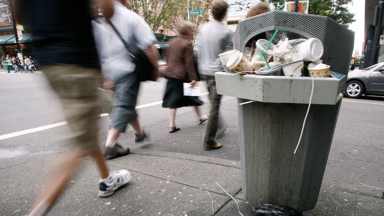 Refuse container in downtown Vancouver filled after city workers went on strike