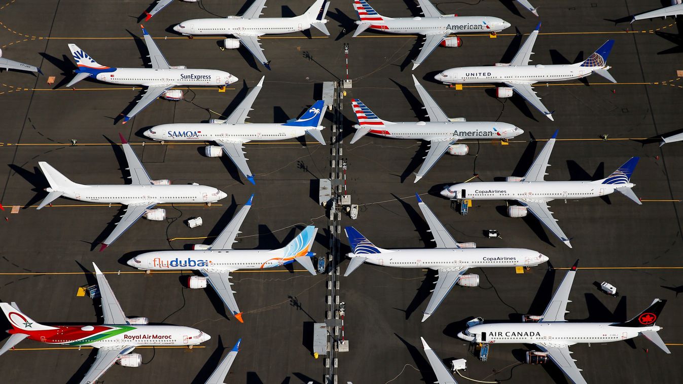 Grounded Boeing 737 MAX aircraft are parked at Boeing Field in Seattle