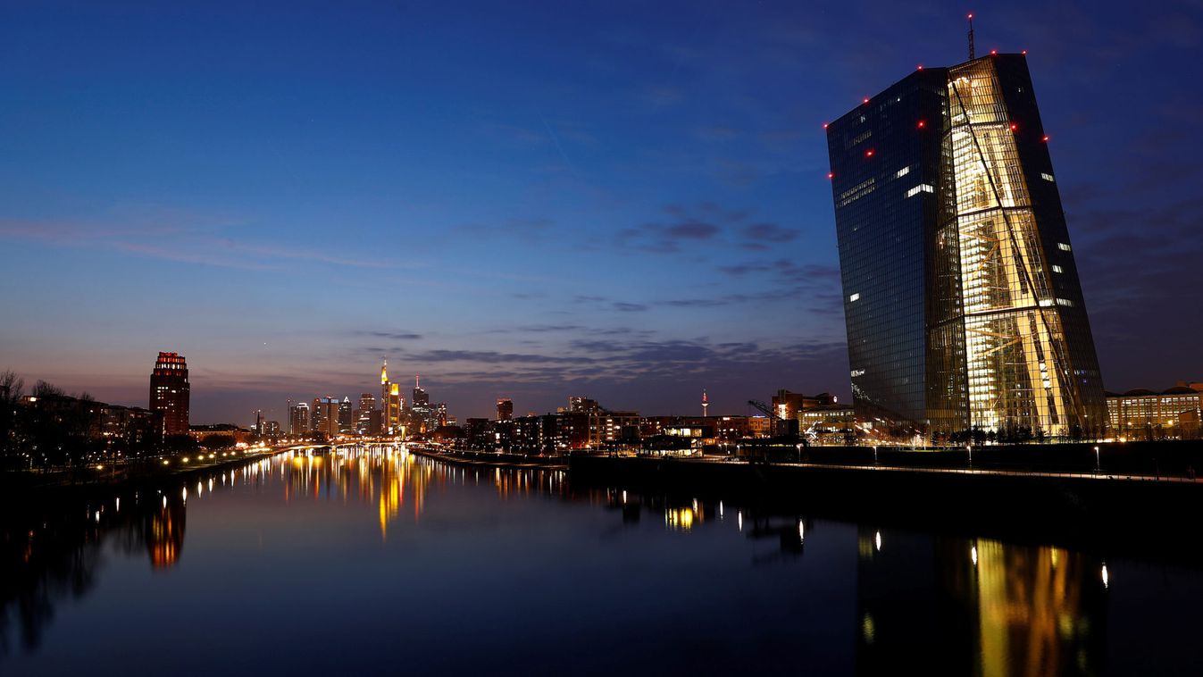 The headquarters of the European Central Bank and the Frankfurt skyline with its financial district are photographed on early evening in Frankfurt