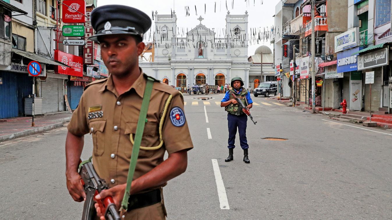 Security personnel stand guard in front of St Anthony's Shrine in Colombo