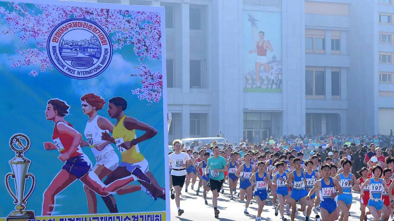 Participants take part in the 30th Mangyongdae Prize International Marathon in Pyongyang
