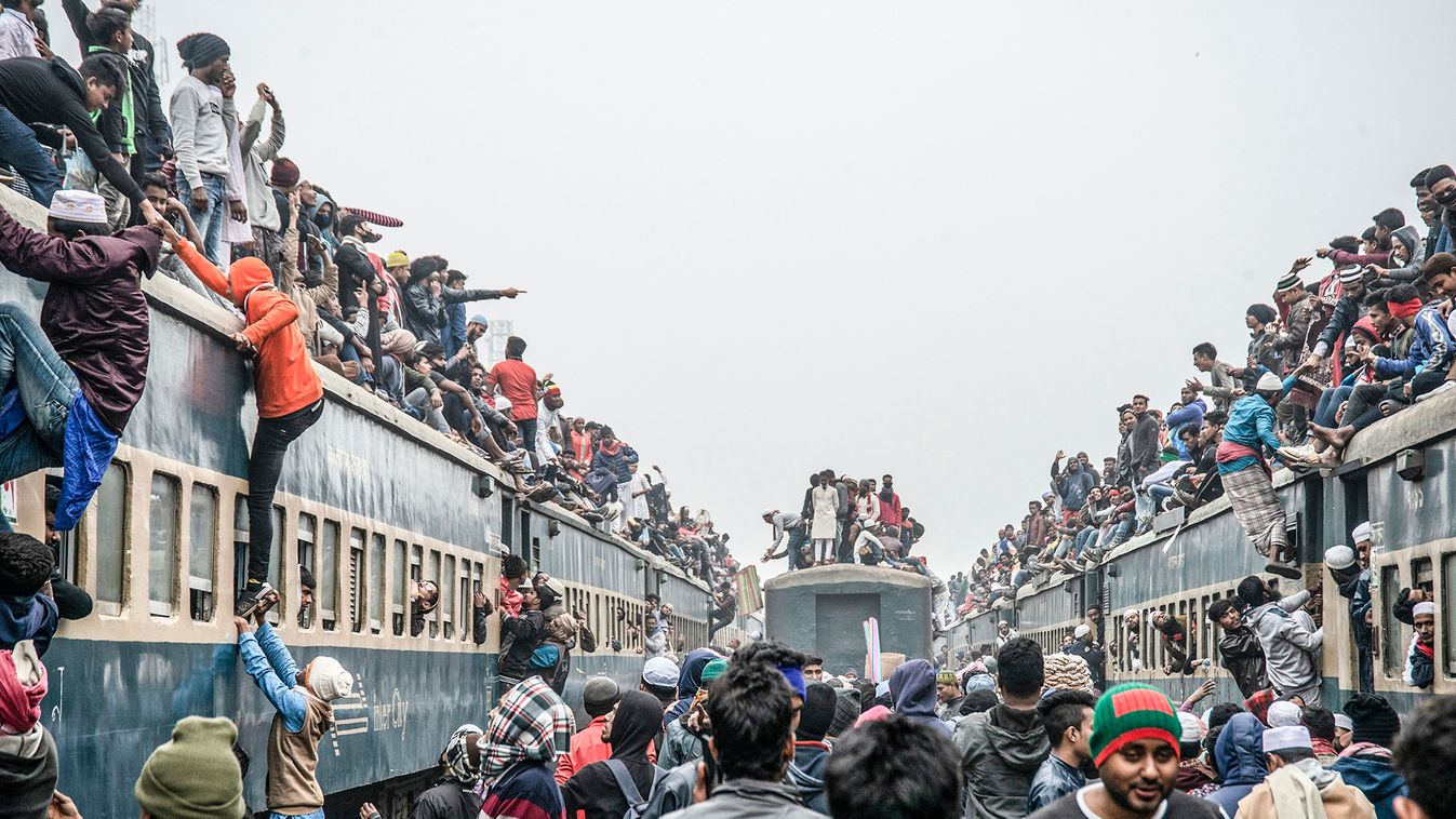 Muslims return home on overcrowded trains after attending
