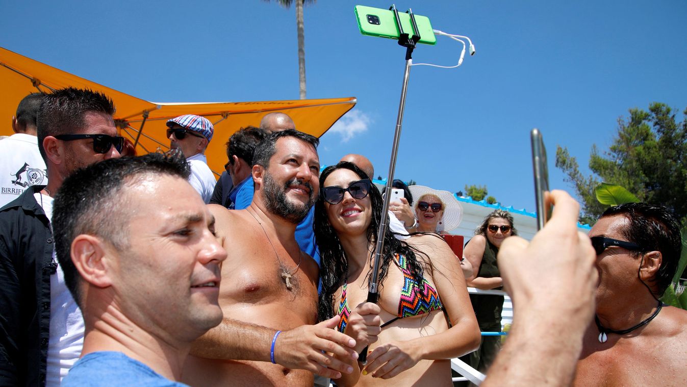 Italian Interior Minister Salvini meets supporters at the beach in Taormina