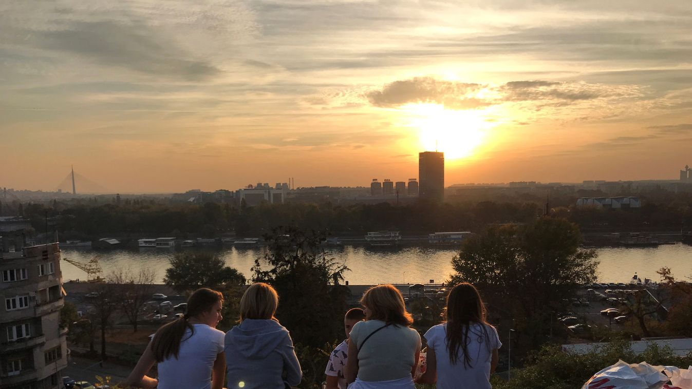 People enjoy the sunset in Belgrade