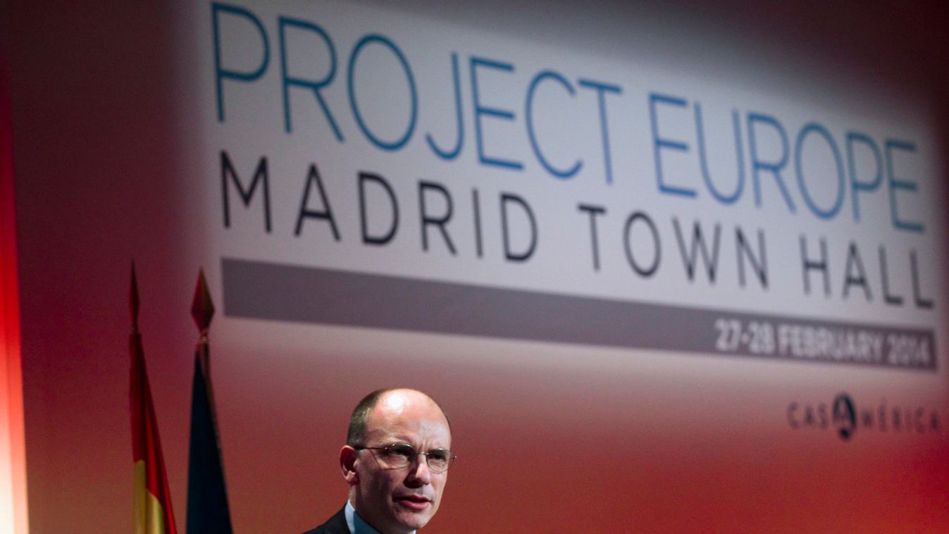 Former Italy's Prime Minister Enrico Letta gestures as he delivers a keynote speech during the "Project Europe" event in Madrid