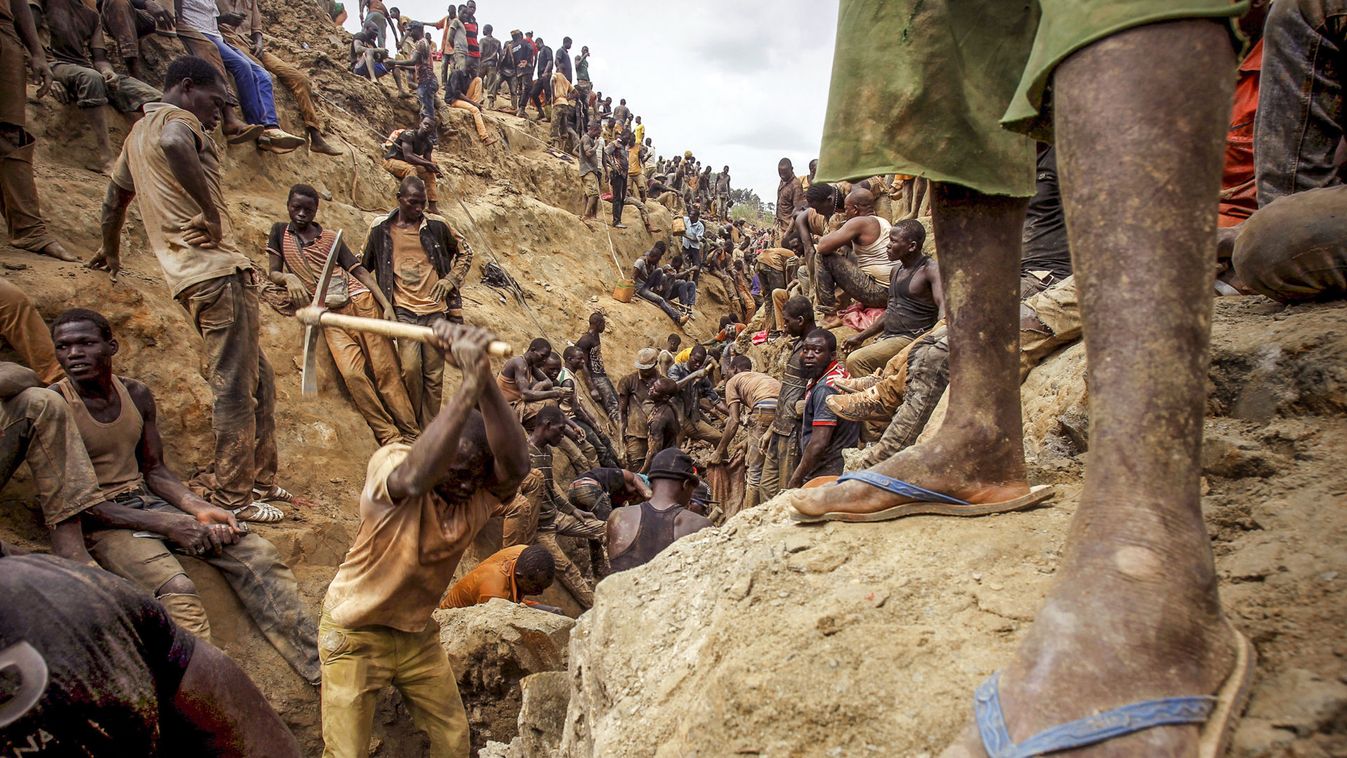 Prospectors search for gold at a gold mine near the village of Gamina in western Ivory Coast 