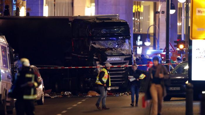 A truck is seen near the Christmas market in Berlin