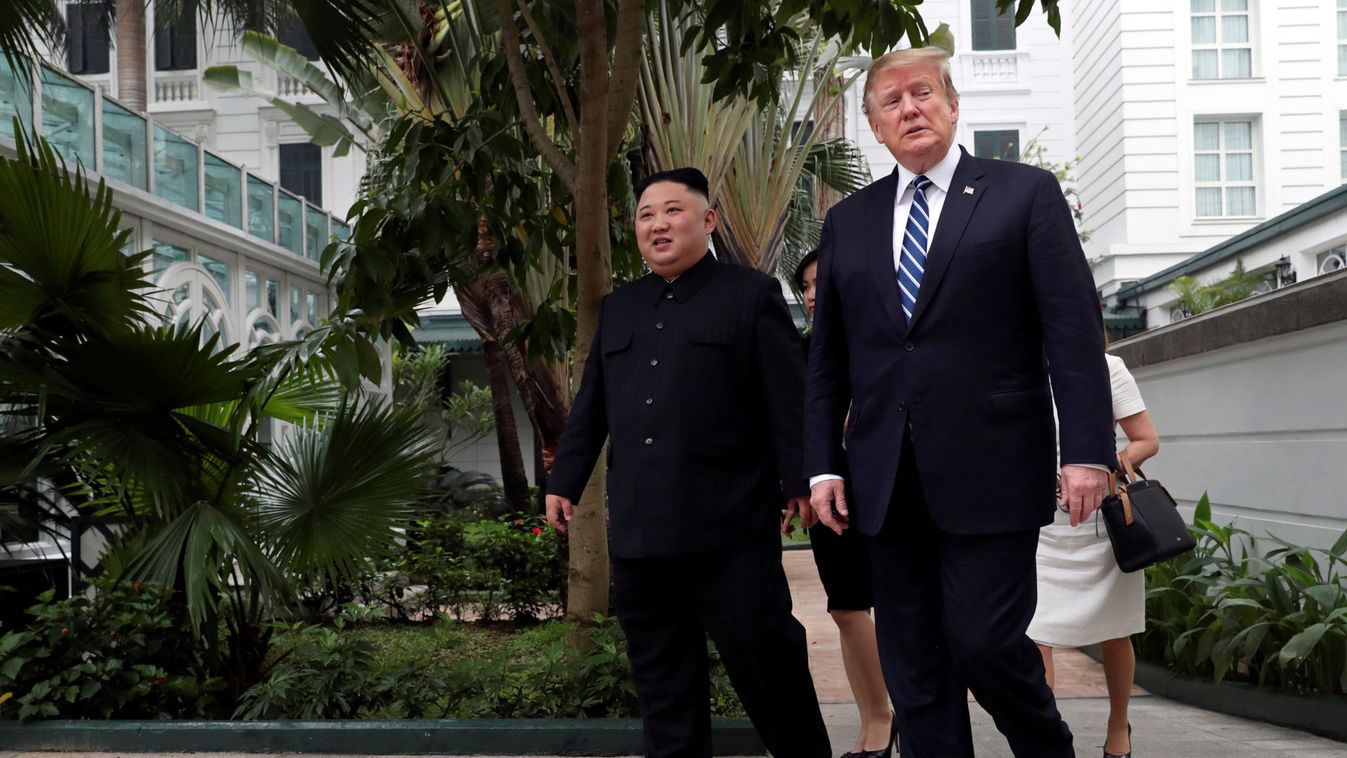 North Korean leader Kim Jong Un and U.S. President Donald Trump walk in the garden of the Metropole hotel during the second North Korea-U.S. summit in Hanoi, Vietnam