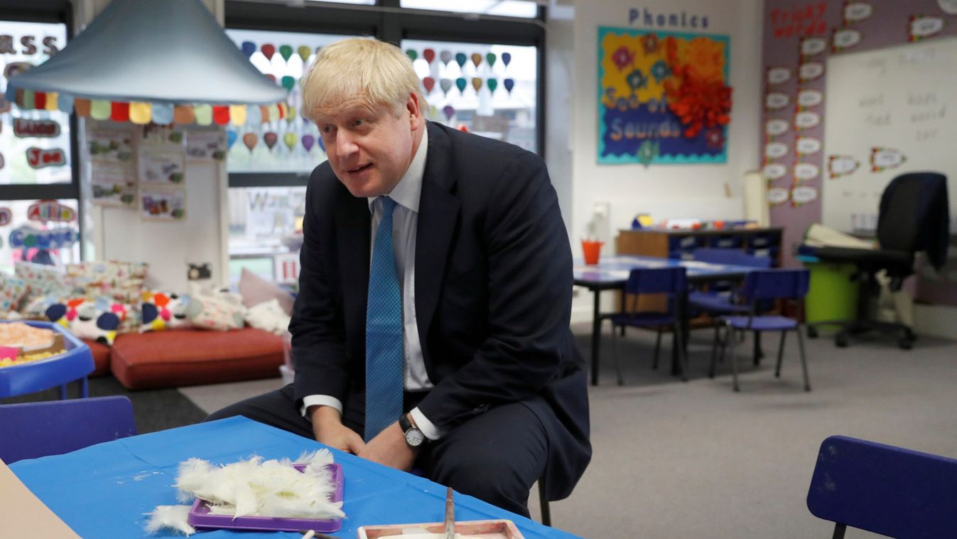 Britain's Prime Minister Boris Johnson visits a school in Beaconsfield, Buckinghamshire