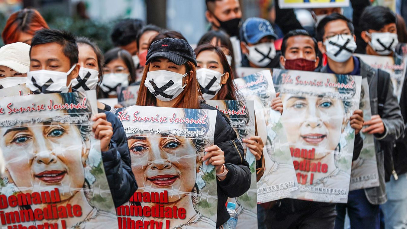 Demonstrators protest against the military coup in Myanmar, in Tokyo