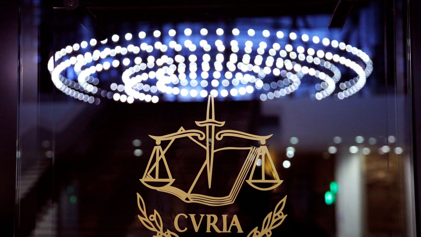 The logo of the European Court of Justice is pictured outside the main courtroom in Luxembourg