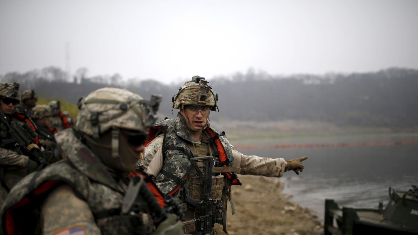 U.S. army soldiers take part in a U.S.-South Korea joint river-crossing exercise near the demilitarized zone separating the two Koreas in Yeoncheon