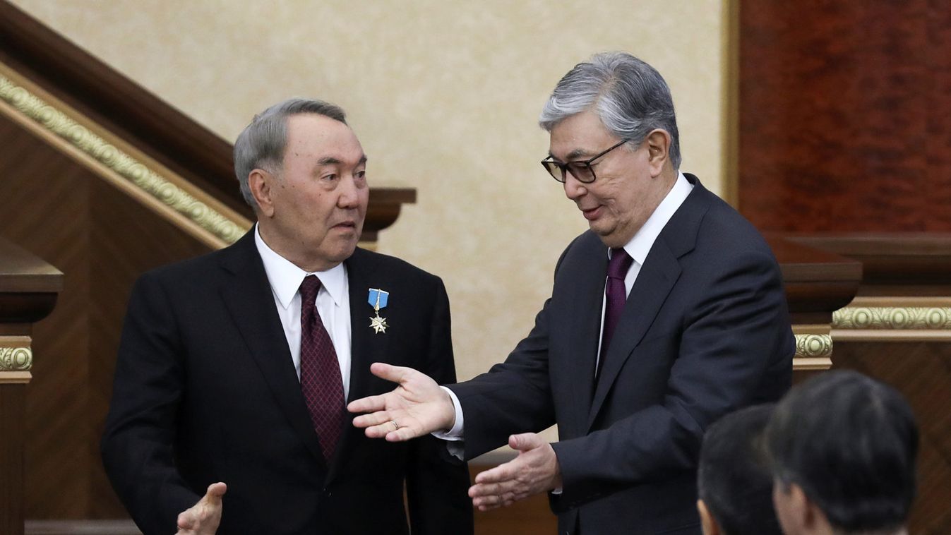 Acting President of Kazakhstan Tokayev and his predecessor Nazarbayev attend a joint session of the houses of parliament in Astana