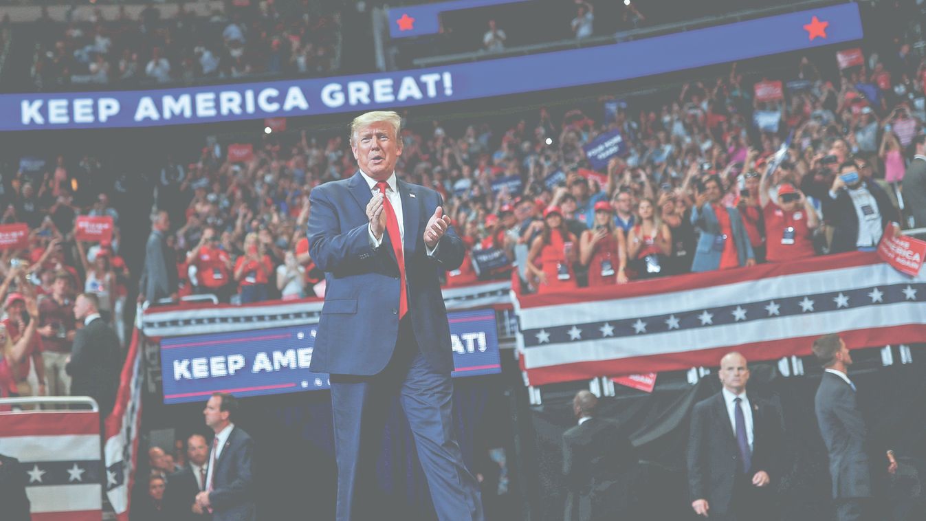 Donald Trump az újraválasztási kampányának első állomásán a floridai Orlandóban, 2019-ben