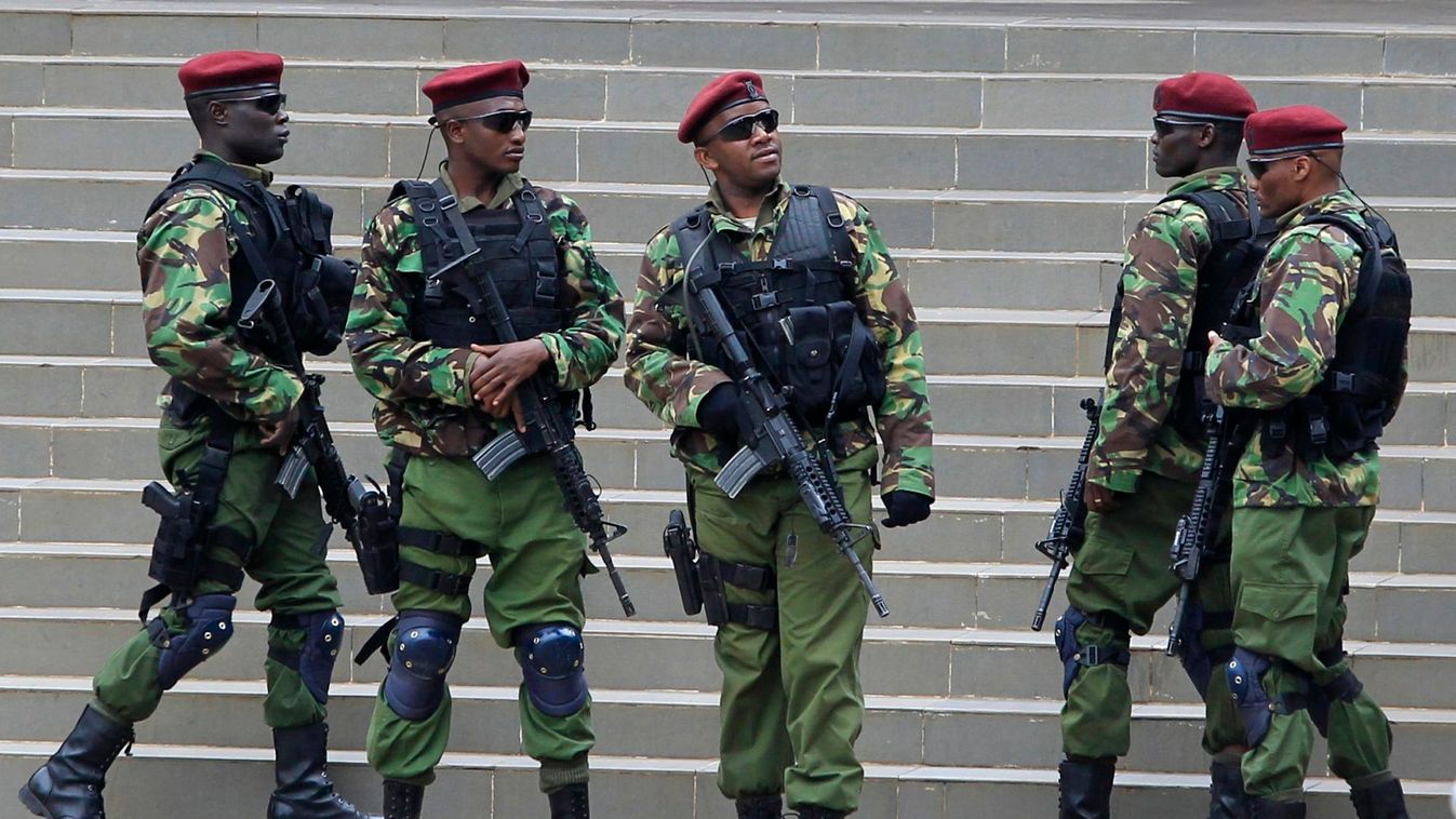 Kenyan para-military units take their positions during the Africa Union Peace and Security Council Summit on Terrorism at the Kenyatta International Convention Centre in Nairobi