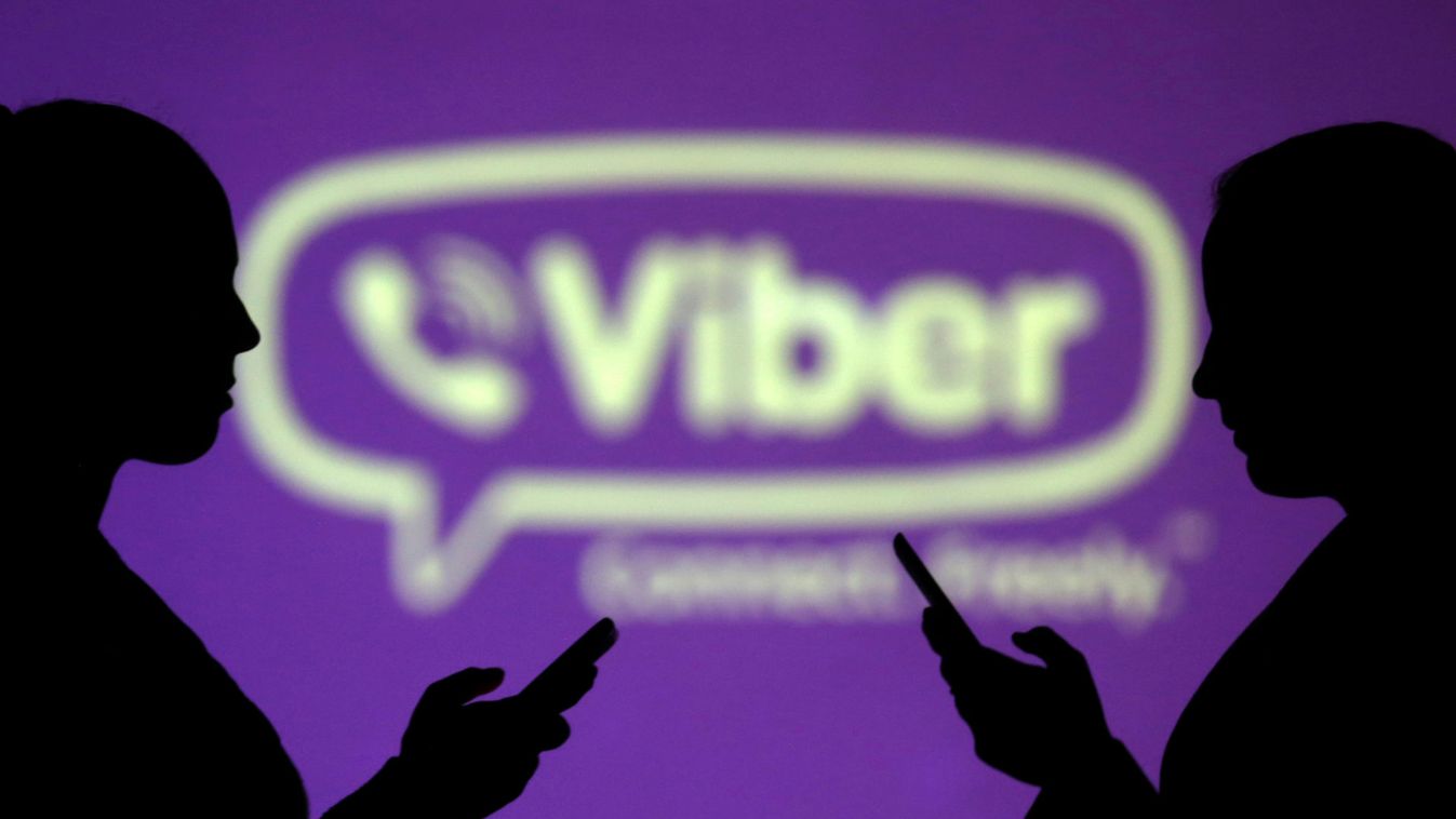 Silhouettes of mobile users are seen next to a screen projection of Viber logo in this picture illustration
