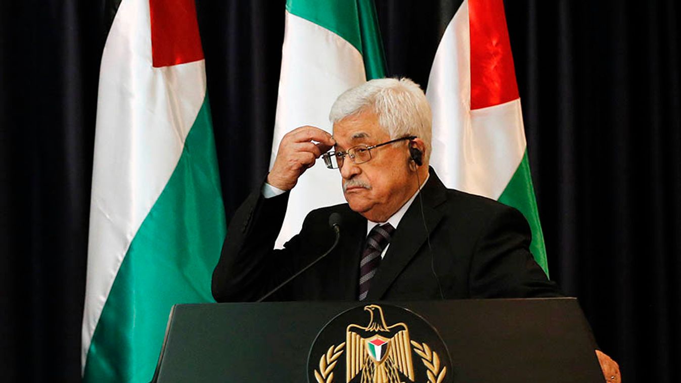 Abbas attends a news conference in Bethlehem