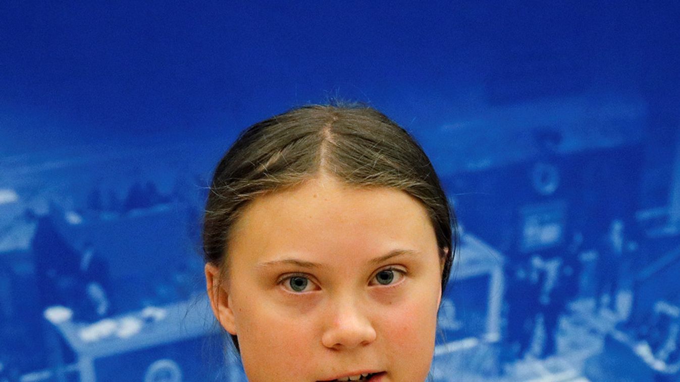 Swedish environmental activist Greta Thunberg delivers a speech before a debate with French parliament members at the National Assembly in Paris