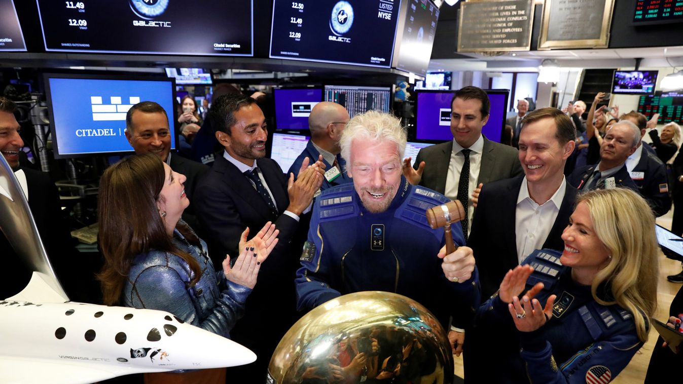 Sir Richard Branson rings bell on floor of New York Stock Exchange as Virgin Galactic (SPCE) begins public trading in New York