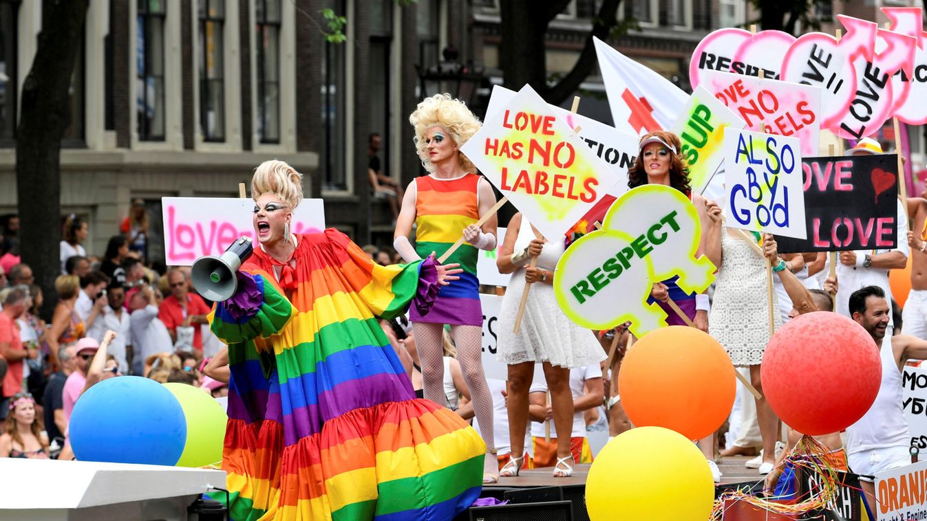 Revellers participate in the annual gay pride parade in Amsterdam