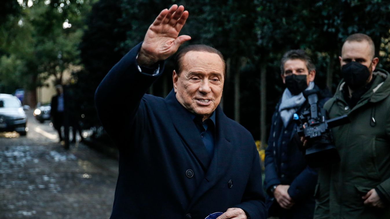 Forza Italia leader Silvio Berlusconi speaks to journalists at the end of the center-right summit at Villa Grande