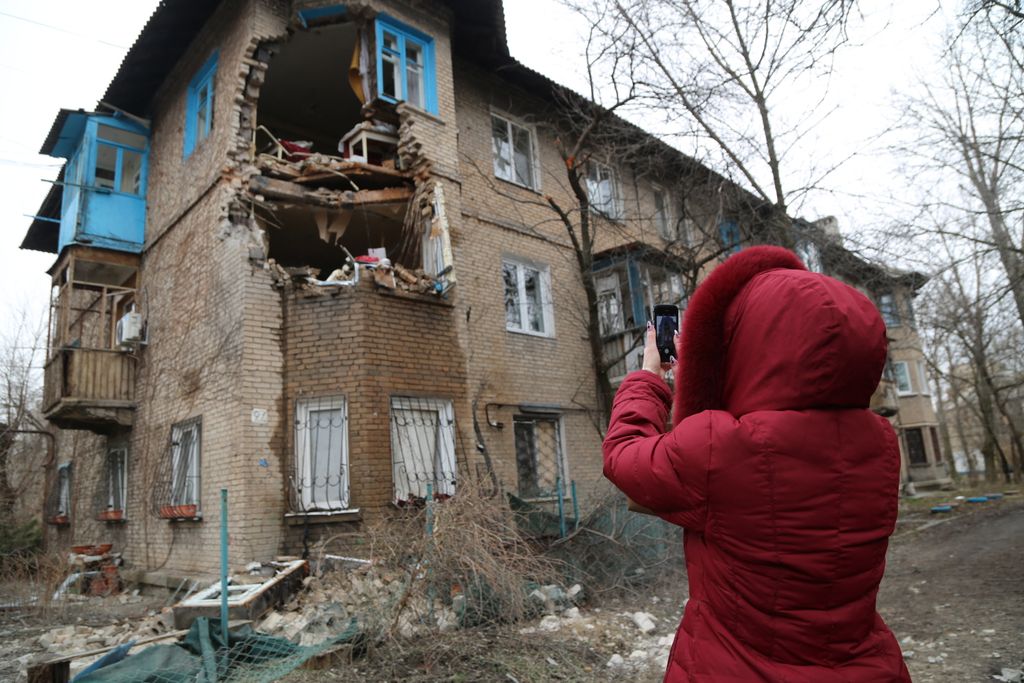 Destroyed settlements in Donetsk due to armed conflict between Russia, Ukraine