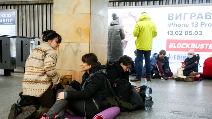 People take shelter in metro stations in Kyiv