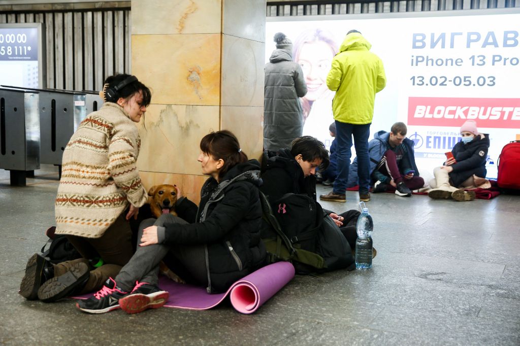 People take shelter in metro stations in Kyiv