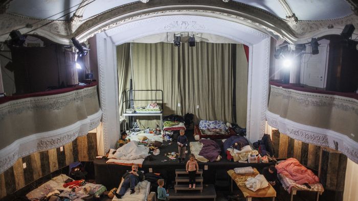 Civilians take shelter in Lviv's Les Kurbas Academic Theatre