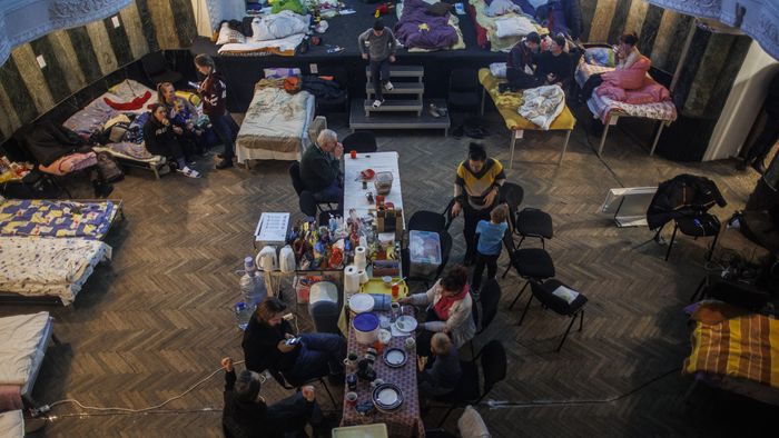 Civilians take shelter in Lviv's Les Kurbas Academic Theatre