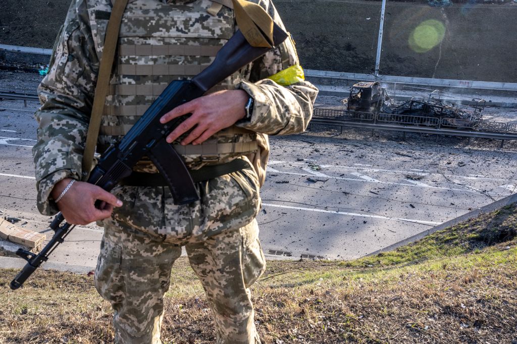 Destroyed Russian supply vehicles in Kyiv