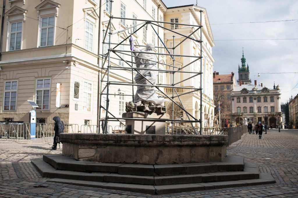 UKRAINE - PROTECTION OF THE MONUMENTS IN LVIV TO PRESERVE THEM IN CASE OF A RUSSIAN ATTACK