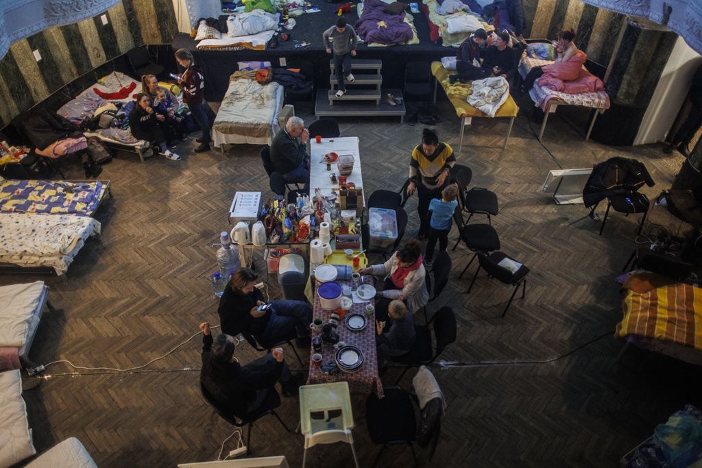 Civilians take shelter in Lviv's Les Kurbas Academic Theatre