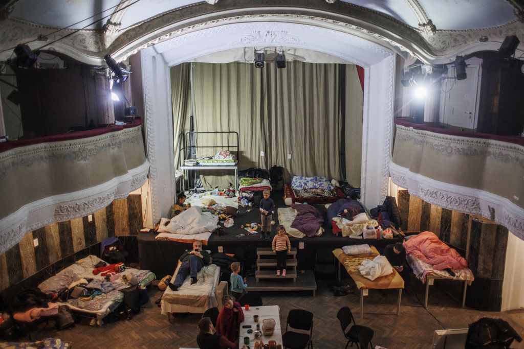 Civilians take shelter in Lviv's Les Kurbas Academic Theatre