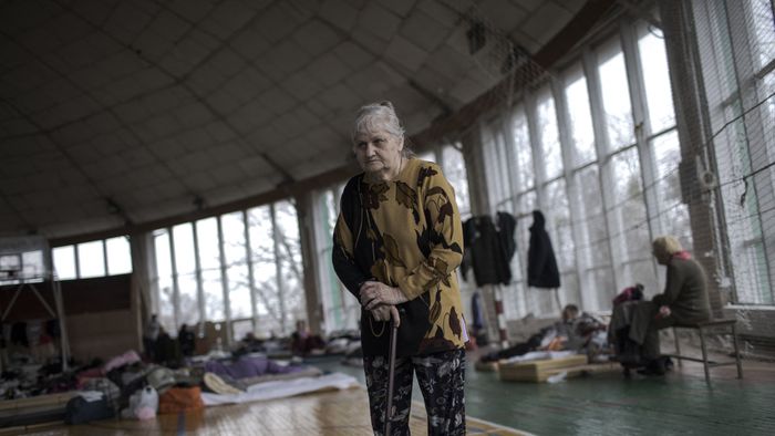 Civilians take shelter at sports hall of Lviv Polytechnic University